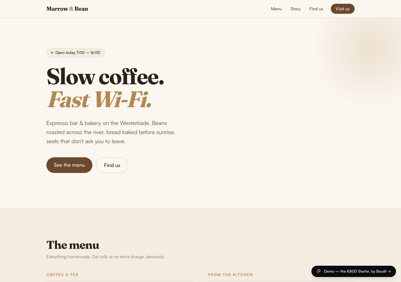Screenshot of the Marrow & Bean demo site